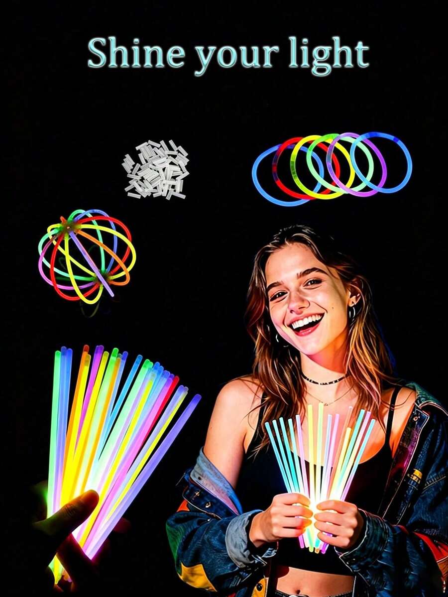 50/100 Peças Bastões Fluorescentes de 8 Polegadas - Opções Multicoloridas, Adequados para Colar, Pulseira DIY, Festa de Aniversário, Casamento, Halloween, Lembrancinhas, Presentes de Ano Novo e Dia dos Namorados