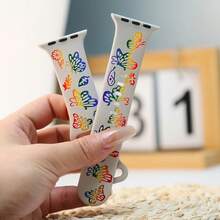 女士彩虹双色蝴蝶花朵雕刻软硅胶运动表带，兼容 38mm 40mm 41mm 42mm 44mm 45mm 49mm，S10 42mm 46mm，适用于 Ultra 2/1 SE Series 11 10 9 8 7 6 5 4 3 2 1，可爱时尚的表带，完美礼物之选 - 彩虹-1 - 查看 8