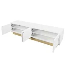 Modern TV Unit With Wooden Insert – 175 Cm – Minimalist Curved Design – Plenty Of Storage And Cable Management Space, White, Black. - White - View 5