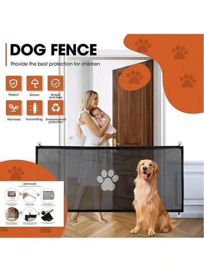 1 chiếc cổng chắn thú cưng gấp gọn dễ lắp đặt - Rào chắn an toàn bằng lưới bền chắc cho chó và mèo, không cần khoan, lý tưởng cho cửa ra vào và cầu thang, hàng rào cách ly trong nhà/ngoài trời di động với lớp hoàn thiện kim loại bóng.