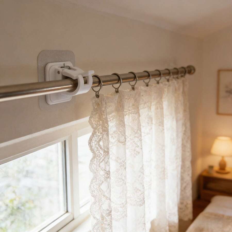 Bộ 2/4/6 giá đỡ thanh rèm cửa sổ không cần khoan, móc treo thanh rèm tự dính có thể điều chỉnh, thích hợp cho phòng tắm, nhà bếp, nhà ở và khách sạn.