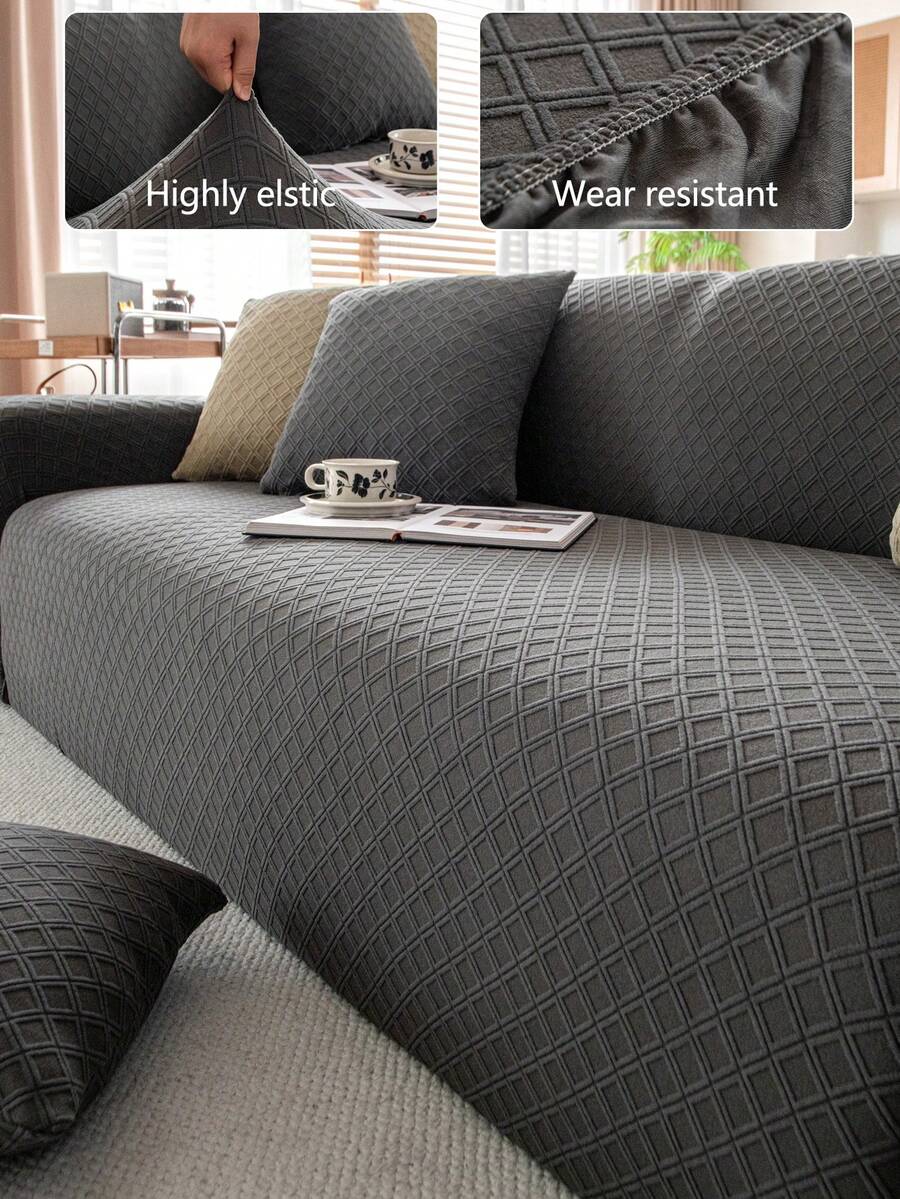 1 bộ bọc ghế sofa liền thân co giãn dùng được cả bốn mùa, chất liệu vải chống trượt, có thanh xốp chống trượt, có thể giặt máy, chống bụi, thân thiện với thú cưng, phù hợp cho phòng ngủ, văn phòng, phòng khách. - Màu xám đen - Xem 1