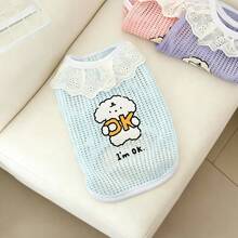Chaleco de mascota con estampado a cuadros y diseño de dibujos animados, ropa ligera y dulce para gatos al estilo princesa para el verano - Azul - Ver 13