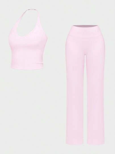  Conjunto deportivo de 2 piezas para mujer MFVIM, conjunto de ropa deportiva casual para mujer, top de tirantes y pantalones de pierna ancha, pantalones deportivos que levantan el trasero, top deportivo casual de ajuste ceñido, transpirable y cómodo, adecuado para uso diario casual, al aire libre, trotar, ciclismo, yoga, pilates, entrenamiento en el gimnasio