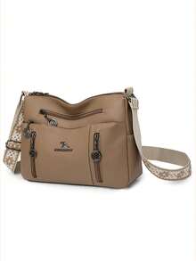 2026 New Fashion Soft Leather Crossbody Bag For Women, Multi-Layer Shoulder Bag, Middle-Aged Mom Bag, Large Capacity Commute Bag - Khaki - View 4