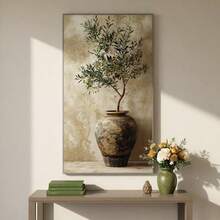 2D Flat, 2D Flat, Large Canvas Wall Arts, Modern Farmhouse Style Canvas Painting - Olive Tree In Country Vase, Beige And Green Plant Wall Art Poster, Suitable For Living Room, Bedroom, Hallway - Housewarming Gift, Home Decor, Minimalist Design - Design 01 - View 6