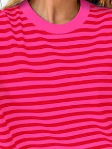Oversized lockeres Kurzarm T-Shirt, lässig für den Urlaub für Frauen im Sommer - Heißes Pink - Übersicht 4
