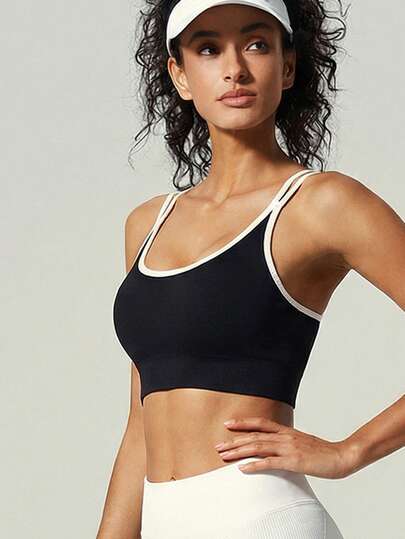 UONNOU 1pc Women's Criss-Cross Strap Backless Seamless Shaping Fitness Tank Top, Spring/Summer