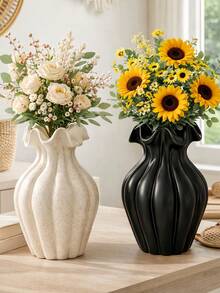 1pc Black Ruffled Decorative Vase, Suitable For Living Room Centerpiece - Multicolor - View 10