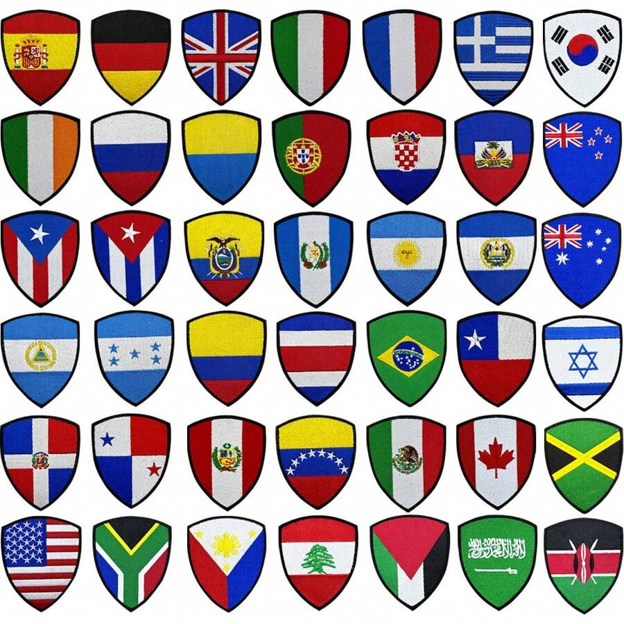 1 pieza Parche bordado con forma de escudo de la bandera nacional de 8.5*7cm, de cruzada, con cierre de gancho y bucle (adecuado para América, Europa, Asia y talla grande países), parche de moral militar táctico - Multicolor - Ver 1