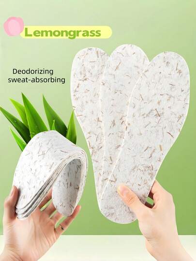 5 Pairs Lemongrass Deodorizing & Moisture-Wicking Insoles, Trimmable To Fit Various Shoes