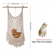 1pc Macrame Cat Hammock, Bohemian Style Hanging Cat Swing, Handmade Tasseled Cat Bed, Cat Climbing Frame Hammock Decor - Cushion Not Included - Beige - View 10