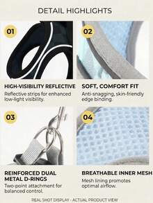 Set Tali dan Harness Hewan Peliharaan Reflektif 2 Buah, Rompi Jala Lembut dan Bernapas dengan Garis Reflektif Visibilitas Tinggi dan Dua Cincin D Logam, Harness Dada Anjing/Kucing yang Nyaman dan Tidak Menyebabkan Gesekan untuk Ras Kecil/Sedang, Tersedia Berbagai Warna - MultiWarna - View 5