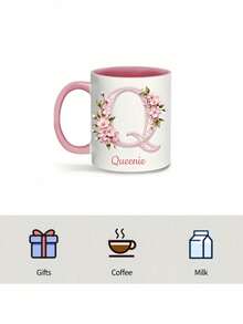 11oz Personalized Floral Monogram Coffee Mug - Ceramic Cup With Customizable Name Design And Elegant Pink Floral Pattern - Perfect Gift For Christmas, Valentine's Day, Mother's Day, Father's Day, Couples, Men And Women - Unique And Thoughtful Home Gift - Multicolor - View 6