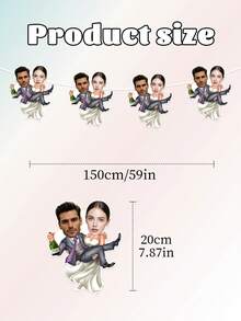 7件套定制照片婚礼横幅，个性化新郎新娘趣味彩旗，个性化婚礼照片花环，定制情侣派对装饰，定制婚礼横幅趣味新郎新娘悬挂装饰 - 彩色 - 查看 7