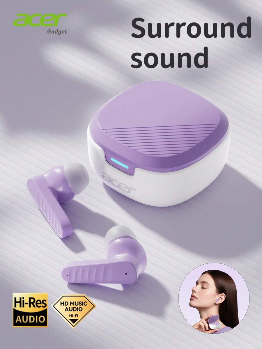 Earbud Bluetooth Nirkabel Acer OHR503, Desain In-Ear, Peredam Kebisingan Panggilan, Suara Stereo 3D, Kotak Pengisian Daya 250mAh, Kompatibel dengan Ponsel iOS/Android, Gaya Wanita, Tersedia Berbagai Warna