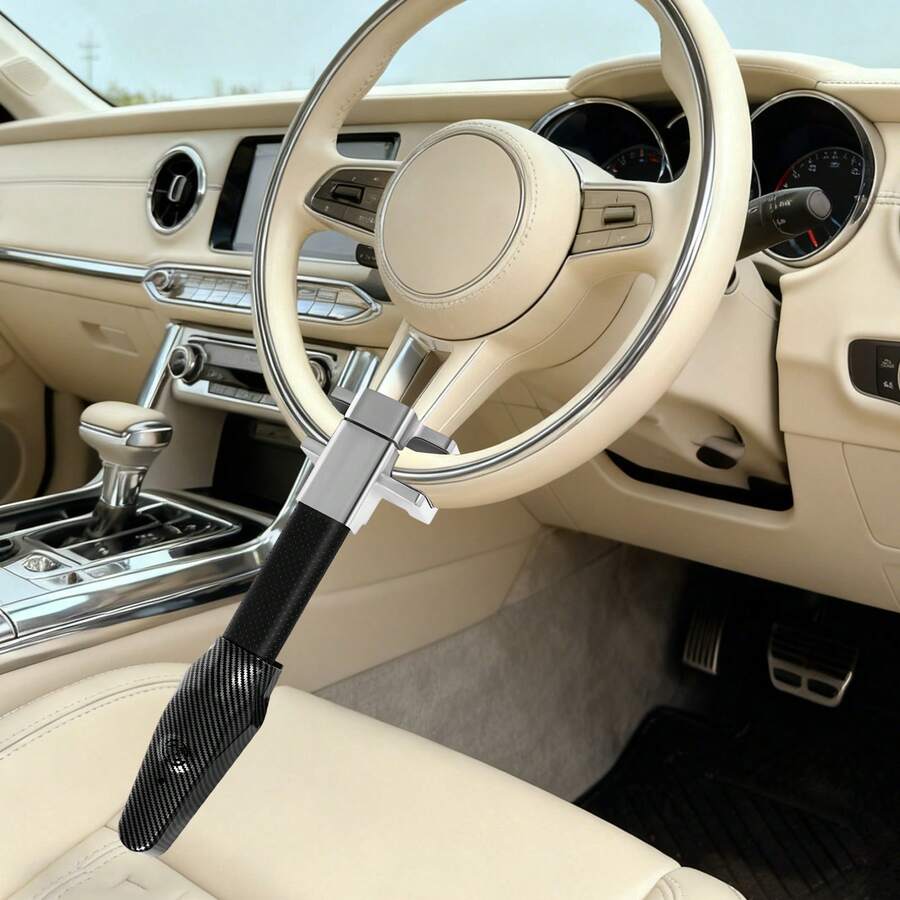 SHIOUCY Schwarzes Lenkradschloss mit Alarmanlage, Robustes Diebstahlschutzgerät, Lenkradkralle für Auto, Einstellbarer Sperrbereich, Lenkradschloss, Passform Anti-Diebstahl-Autolenkrad Fahrzeugschutz - Schwarz - Übersicht 1