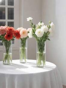 6pcs Shatterproof Transparent Plastic Cylinder Vases, Bohemian Style Centerpiece Decor, Suitable For Indoor Home Decor, Outdoor Garden, Wedding, Birthday Party, Etc. Minimalist Tabletop Centerpiece For Floral Arrangements - A - View 2