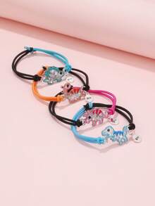 4pcs/Set Girls Cute Cartoon Glitter Acrylic Cat, Rabbit, Dinosaur Charm Elastic Bracelet - Multicolor - View 6