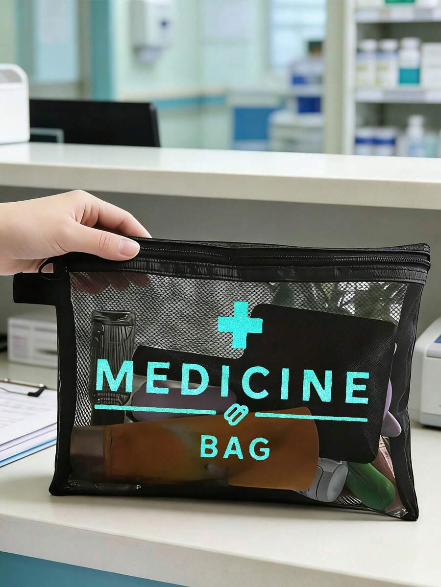 Nécessaire de malha com logo "Medication" em azul-petróleo brilhante, estojo portátil, bolsa de maquiagem, organizador de cuidados com a pele, item essencial para viagens, volta às aulas, material escolar, presente para madrinhas, presente de Dia das Mães, presente de aniversário, presente para amigos e professores, bolsa para guardar medicamentos, organizador de banheiro, porta-joias, porta-batom e porta-maquiagem, nécessaire para estudantes, presente para esposa, família, amigos e colegas de trabalho.