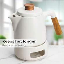 AMIAMIO - 茶壶套装 带保温器/ 1L/ 1000ml 带滤茶器的茶壶 - 送给女性/喜欢茶的礼物 白色 - 写真のように - チェックする 3