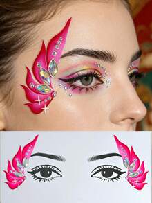 1 Sheet Y2K Wing Stickers With Sparkle Acrylic Face Gem , Face Jewelry Sticker Set, Shiny Eyebrow Face Stickers, Face Gems Decal Stickers, Gift For Girls, Suitable For Party, Music Festival,Daily Use, Face Makeup,Concert Look - Multicolor - View 9