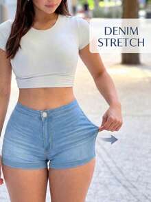Y2K Streetwear Summer Hot Denim Shorts - Distressed With Rolled Up Hems - Light Washed Blue 2 - View 1