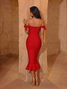 ADYCE Đầm midi dự tiệc dáng đuôi cá hở vai, thắt nơ, eo cao, lưng trần, thanh lịch, thích hợp cho dạ hội, tiệc sinh nhật, tiệc tối trang trọng, hẹn hò, lễ hội, dự đám cưới, tiệc cocktail, họp mặt gia đình, kỳ nghỉ, năm mới và các dịp khác, đặc biệt là dịp Lễ Tình nhân mùa xuân. - Đỏ - Xem 2