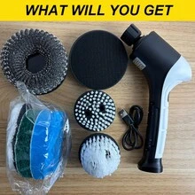 Bàn chải điện sạc pin, bàn chải rửa chén 3 tốc độ, bàn chải xoay phòng tắm, thích hợp để làm sạch bụi bẩn trong nhà bếp, phòng ngủ, ban công, phòng tắm. - Tay cầm ngắn cầm tay - Xem 8