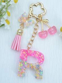 1pc Resin Flower Sequin Keychain, Suitable As Gift For Girlfriend - Pink - View 29