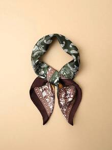 1pc Polyester Paisley Print Patchwork Silk-Like 60cm Square Scarf, Versatile Men's Bandana Neckerchief - 棕色邊緣 - 查看 6