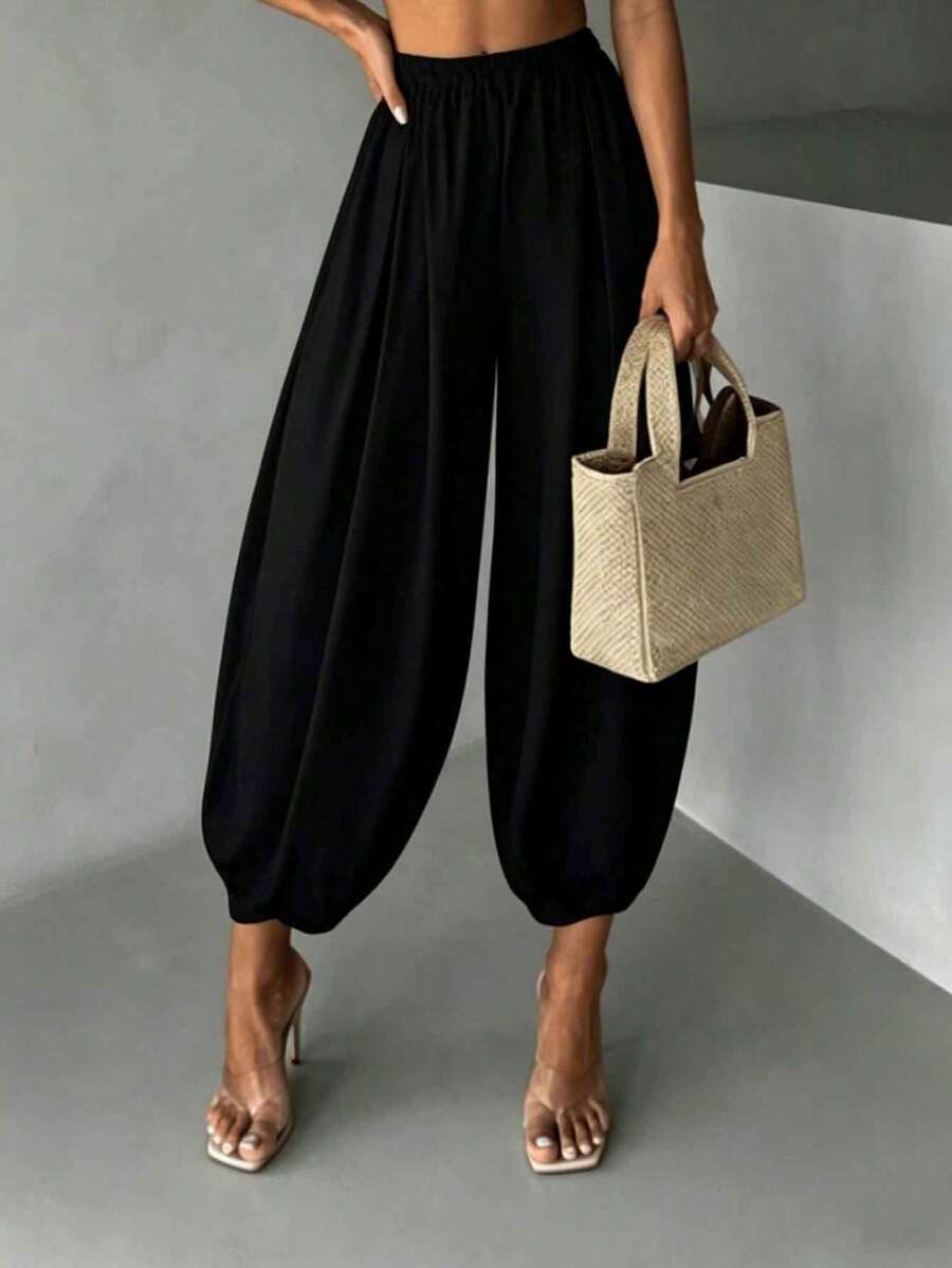 Women's Casual Woven Fabric Pants With Pockets, Comfortable For Commuting And Daily Wear, Suitable For Summer, Spring And Autumn Black - Black - View 1