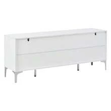 150*38*59,5cm Beistellschrank, Wohnzimmerschrank mit 4 Schubladen, 2 Schranktüren, Esszimmerschrank, Hochglanz Aparador, Ein Kommode mit Metallstützfüßen, breite grifflose Schließfächer, Weiß, MDF - Weiss - Übersicht 6