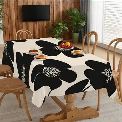1 Stück/25 Stück Set rustikale schwarze Blumen Rechteck Tischdecke, digital bedrucktes Muster dekorative Tischdecke, lebendige Feiertagsverpackung, geeignet für den täglichen Gebrauch, Partys, Mittag-/Abendessen, Heimdekoration, Partyveranstaltungen, Restaurant, Wohnzimmer, Outdoor-Hochzeit, Camping, Picknick, Innen-/Außenbereich