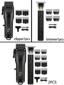 Men's Haircut Kit, Wireless Digital Display Haircut Trimmer With USB Charging, ABS Body, Rechargeable Lithium Battery, Professional Haircut Set, Ideal Father's Day Gift, Battery Capacity: 1500mAh+600mAh - Black - View 3