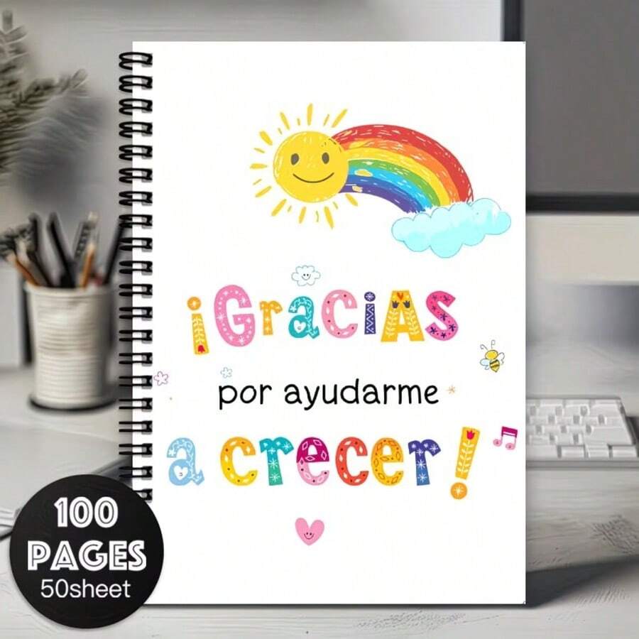 1pc Rainbow Spanish Teacher Spiral Notebook Journal, School Office Supplies, Teacher Appreciation Gifts For Women Men, Thank You Teacher Gifts, Daily Planner - H - View 1