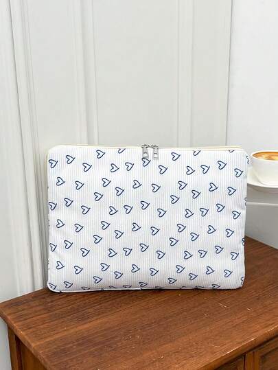 1pc Minimalist Luxury Multi-Size Notebook/Tablet Carrying Case, 11"/13"/15" Laptop Bag, Sweet Girl Style Design With Blue Hollow Heart Print, Casual Unisex Tablet Protective Sleeve