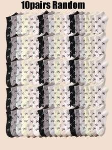 10 Pairs Kids' Bow Pattern / Black White Gray All-Match Color / Low Cut Ankle Socks, Minimalist Versatile Style, Comfortable Breathable Low-Cut Design, Suitable For Casual Daily Wear - Multicolor - View 9