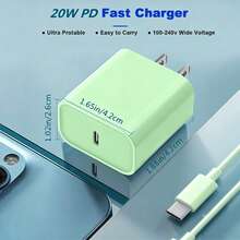 1/3个20W PD快充USB-C电源适配器，薄荷绿迷你充电插头，兼容苹果/安卓智能手机，家用及旅行快充 - 薄荷藍 - 查看 3