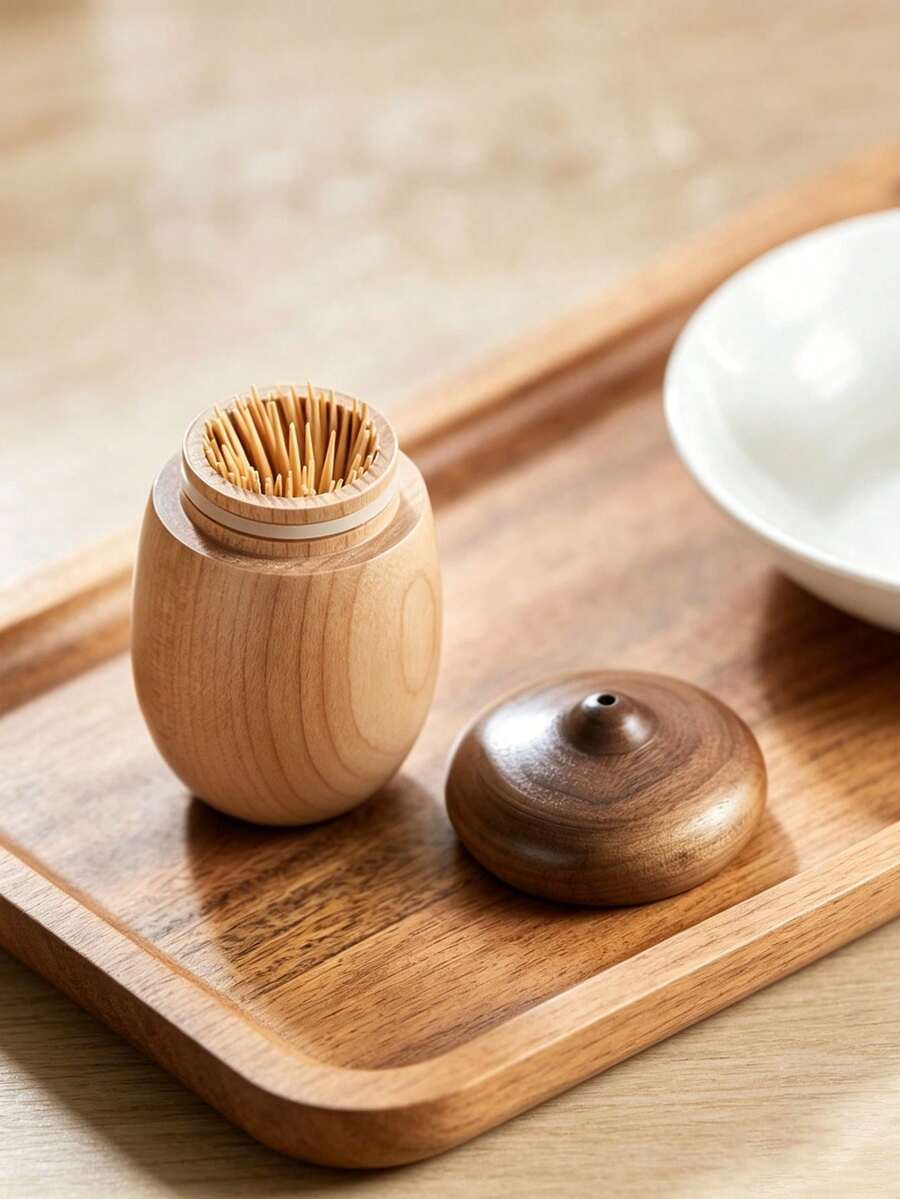 1/3个创意可爱卡通橡果牙签筒，胡桃木实木牙签筒，便携式简约牙签收纳罐，家居客厅牙签容器，适用于厨房和餐厅装饰，适合家庭、客厅使用。 - 查看 1