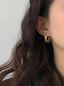 1对复古多层扭曲耳环，奢华优雅风格，小众设计，精致耳环，适合日常、通勤、派对、聚会等场合。 - 金黃色 - 查看 6