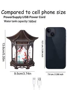 2.2W USB超声波加湿器，带夜灯，160ml便携式桌面空气加湿器，中式亭阁造型，ABS塑料材质，无需电池，适用于家庭、办公室、卧室 - 涼亭加濕器 - 查看 3