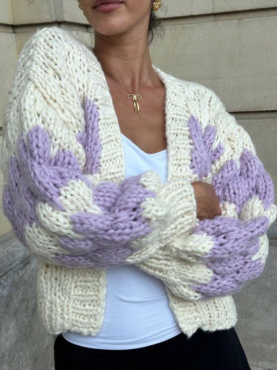 Women's New Long-Sleeve Loose Knit Cardigan For Spring Autumn - Also Suitable For Winter Fall Wear - Morado - Ver 1