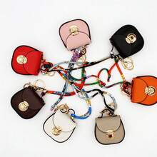 Móc khóa charm túi mini thời trang, mặt treo ví da PU kèm dây đeo khăn in họa tiết và khóa cài, phụ kiện cho ví đựng xu, túi xách, ba lô dành cho nữ và bé gái - Nhiều màu - Xem 9