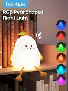 1pc LED Color Night Light, Pear-Shaped Night Lamp, Silicone Baby Room Light, 3-Level Dimmable Touch Bedroom Lamp, Touch Table Lamp, Timing Bedside Light, Soft Silicone Lamp, Birthday Gift, Room Decor - Multicolor - View 3