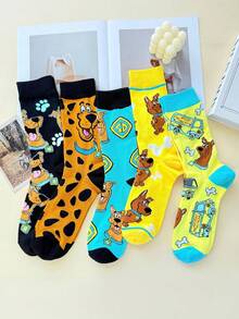 Warner Bros 5双随机春夏男女通用时尚卡通小狗图案百搭舒适透气字母中筒袜 - 彩色 - 查看 4
