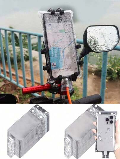 透明触屏通用防水手机包，带充电口的防水手机袋，夏季防雨工具，防水手机壳，防水外壳，电动自行车/自行车便携式防水包，摩托车骑行者、自行车骑行者、通勤者防雨手机套，免提导航手机壳，骑行防尘防震保护套