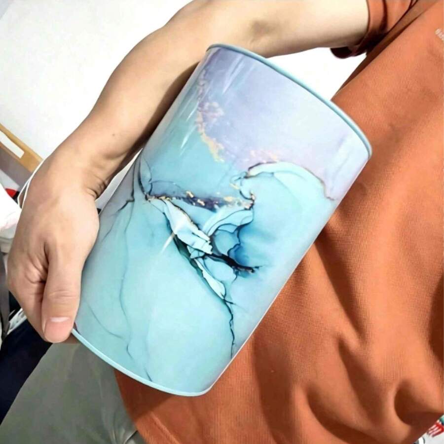 个性化大理石纹存钱罐，超大容量，精美图案，透明光滑，只投不吐，大型密封圆柱形铁皮存钱罐，硬币和零钱圆形存钱罐，美元、欧元、澳元、英镑只投不吐，沙特里亚尔、托曼、埃及镑、瑞士法郎小型铁罐硬币收入盒，美元、澳元存钱罐 - 彩色 - 查看 1