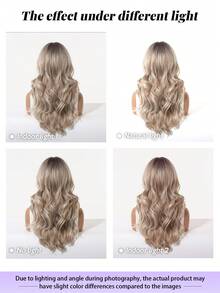 20英寸深棕色带银色挑染长波浪假发，带刘海，女士合成纤维材质，耐热，适合日常、办公、派对、万圣节、圣诞节、感恩节、婚礼、舞会、约会、生日、度假等场合，逼真自然，佩戴舒适。 - 米色 - 查看 8