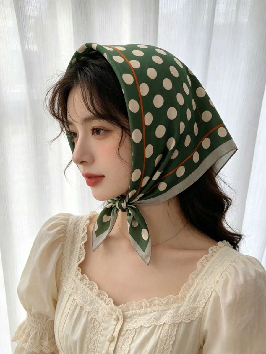1条70*70厘米方形真丝围巾，女士缎面印花头巾，颈巾，发带，时尚女士披肩，围巾